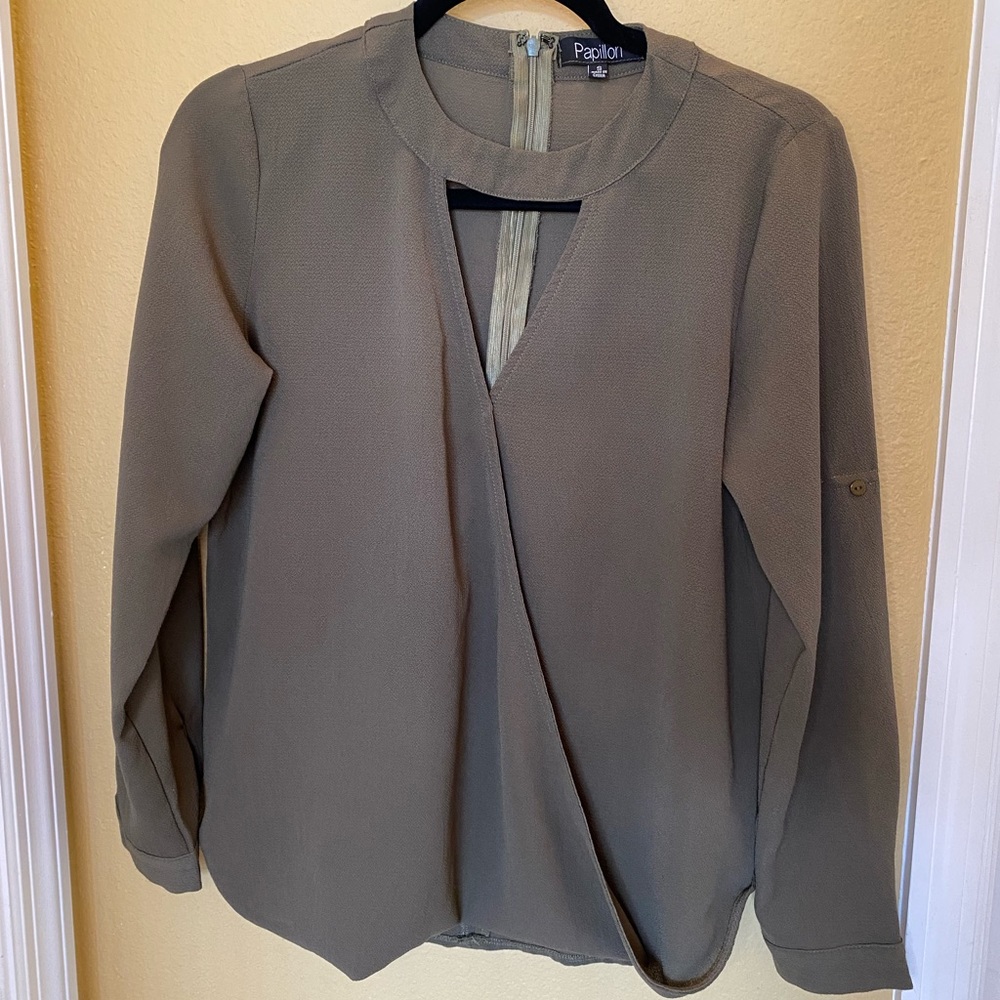 Business casual olive green blouse